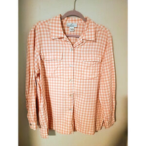 Laura Leight Ltd 100% Silk Pink White Checked Long Sleeve Blouse Top 1X